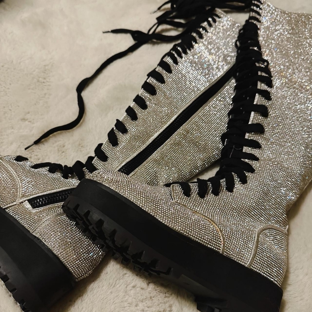Club Exx Rhinestone Knee High Pocket Combat Boots – Dolls Kill Size 8